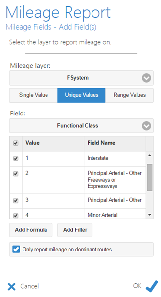 Calculate mileages for dominant routes per mileage field. Calculate mileages for dominant routes per mileage field.